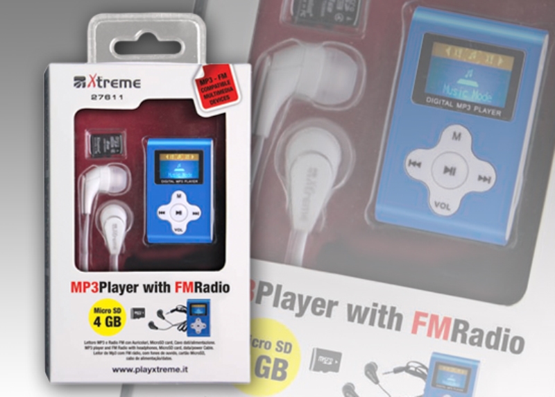 XTREME Lettore MP3 con microSD 4 GB e auricolari Xtreme nero
